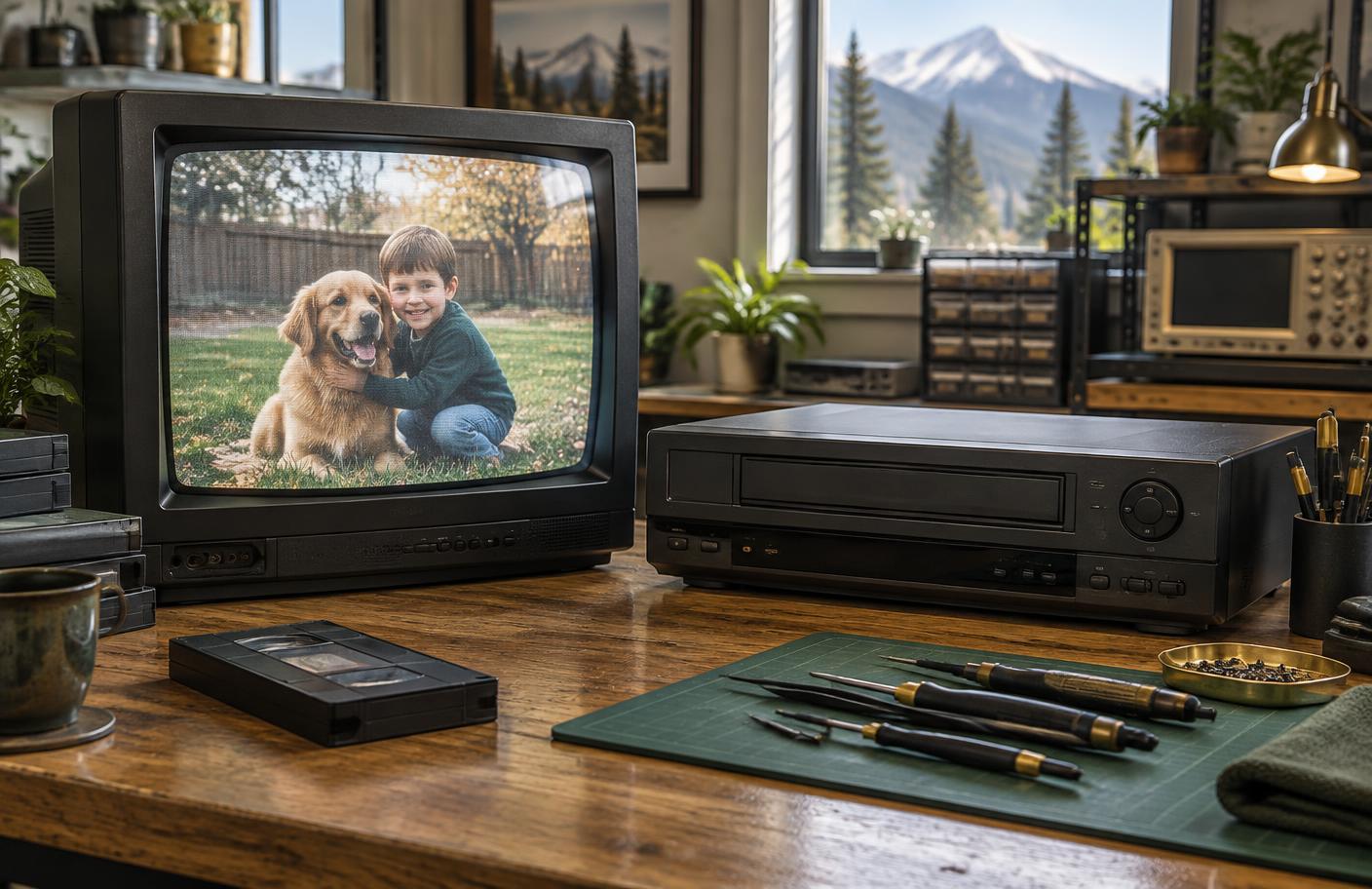 Vintage VCR prepared for loading repairs at the Norahviero Co. repair studio