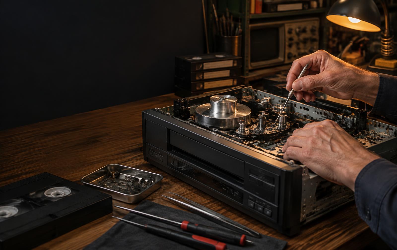 Technician servicing a VHS VCR for a Aurora, Colorado customer